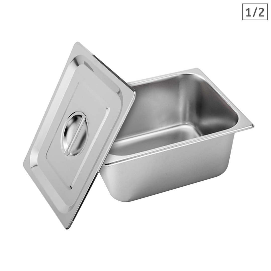 SOGA Gastronorm GN Pan Full Size 1/2 GN Pan 15cm Deep Stainless Steel With Lid - Cafe Supply