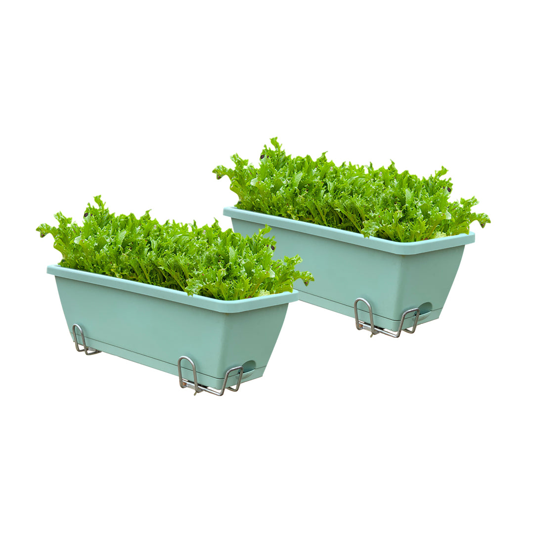 SOGA 49.5cm Green Rectangular Planter Vegetable Herb Flower Outdoor Plastic Box with Holder Balcony Garden Decor Set of 2 - Cafe Supply