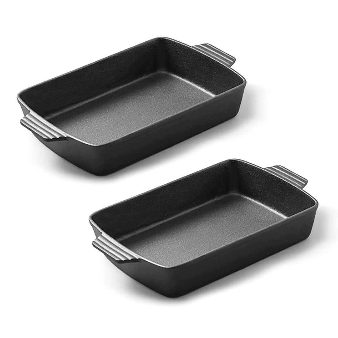 SOGA 2X 33cm Cast Iron Rectangle Bread Cake Baking Dish Lasagna Roasting Pan - Cafe Supply
