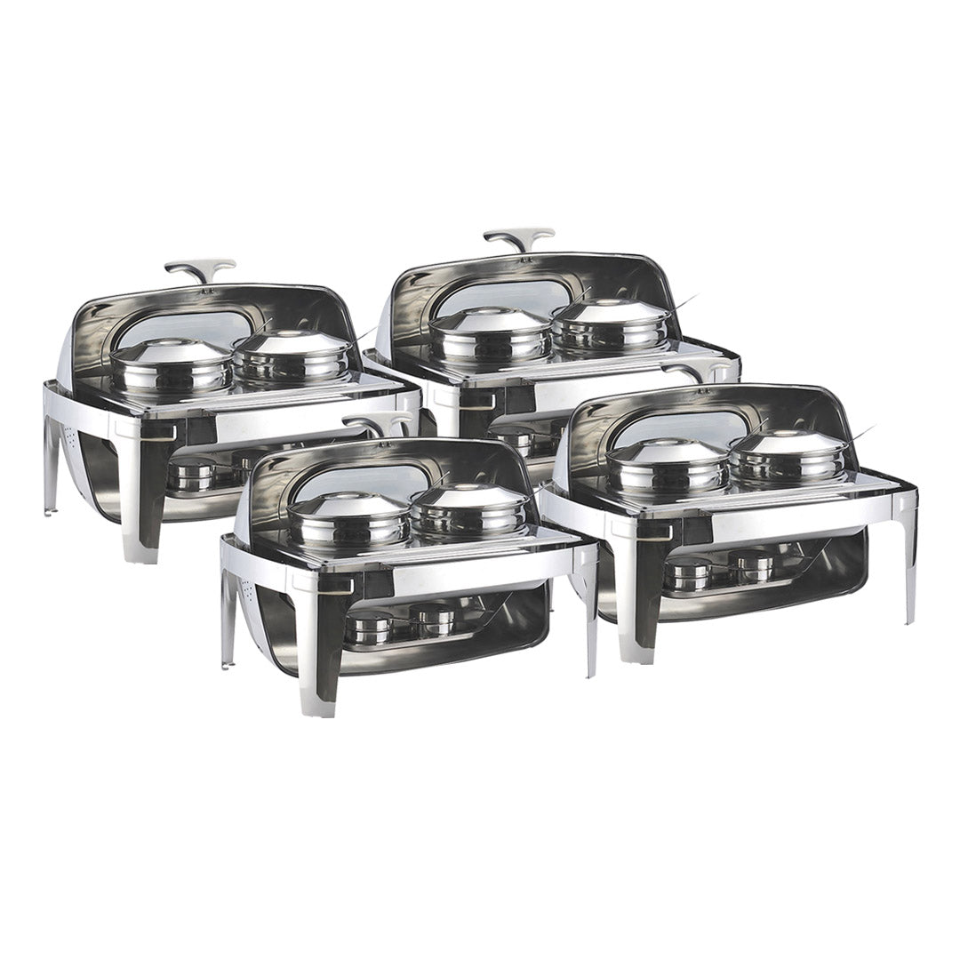 SOGA 4X 6.5L Stainless Steel Double Soup Tureen Bowl Station Roll Top Buffet Chafing Dish Catering Chafer Food Warmer Server - Cafe Supply