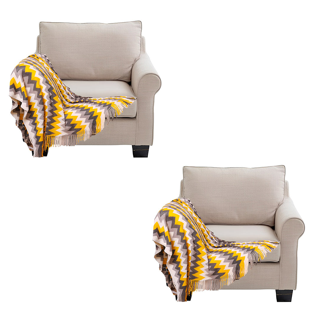 SOGA 2X 220cm Yellow Zigzag Striped Throw Blanket Acrylic Wave Knitted Fringed Woven Cover Couch Bed Sofa Home Decor - Cafe Supply
