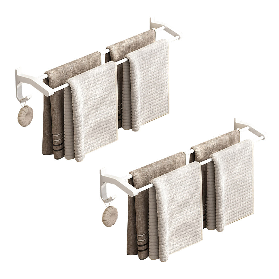 SOGA 2X 52cm White Wall-Mounted Double Pole Towel Holder Bathroom Organiser Rail Hanger with Hooks - Cafe Supply