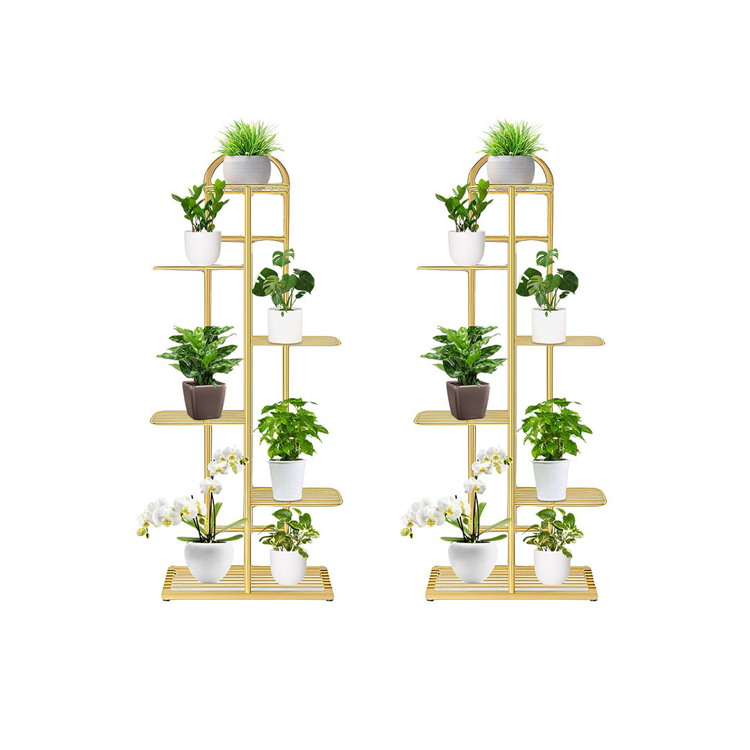 SOGA 2X 6 Tier 7 Pots Gold Metal Plant Stand Flowerpot Display Shelf Rack Indoor Home Office Decor - Cafe Supply