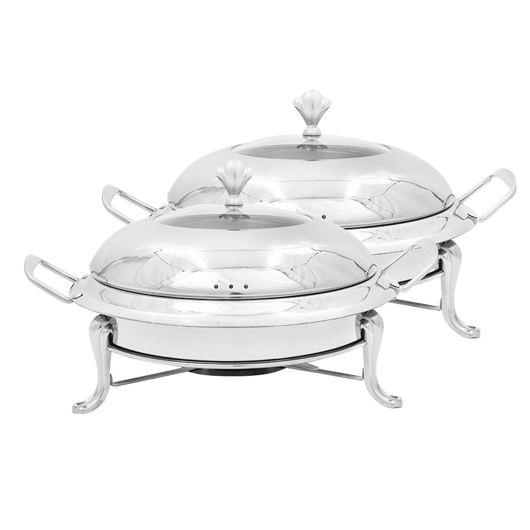 SOGA 2X Stainless Steel Round Buffet Chafing Dish Cater Food Warmer Chafer with Glass Top Lid - Cafe Supply
