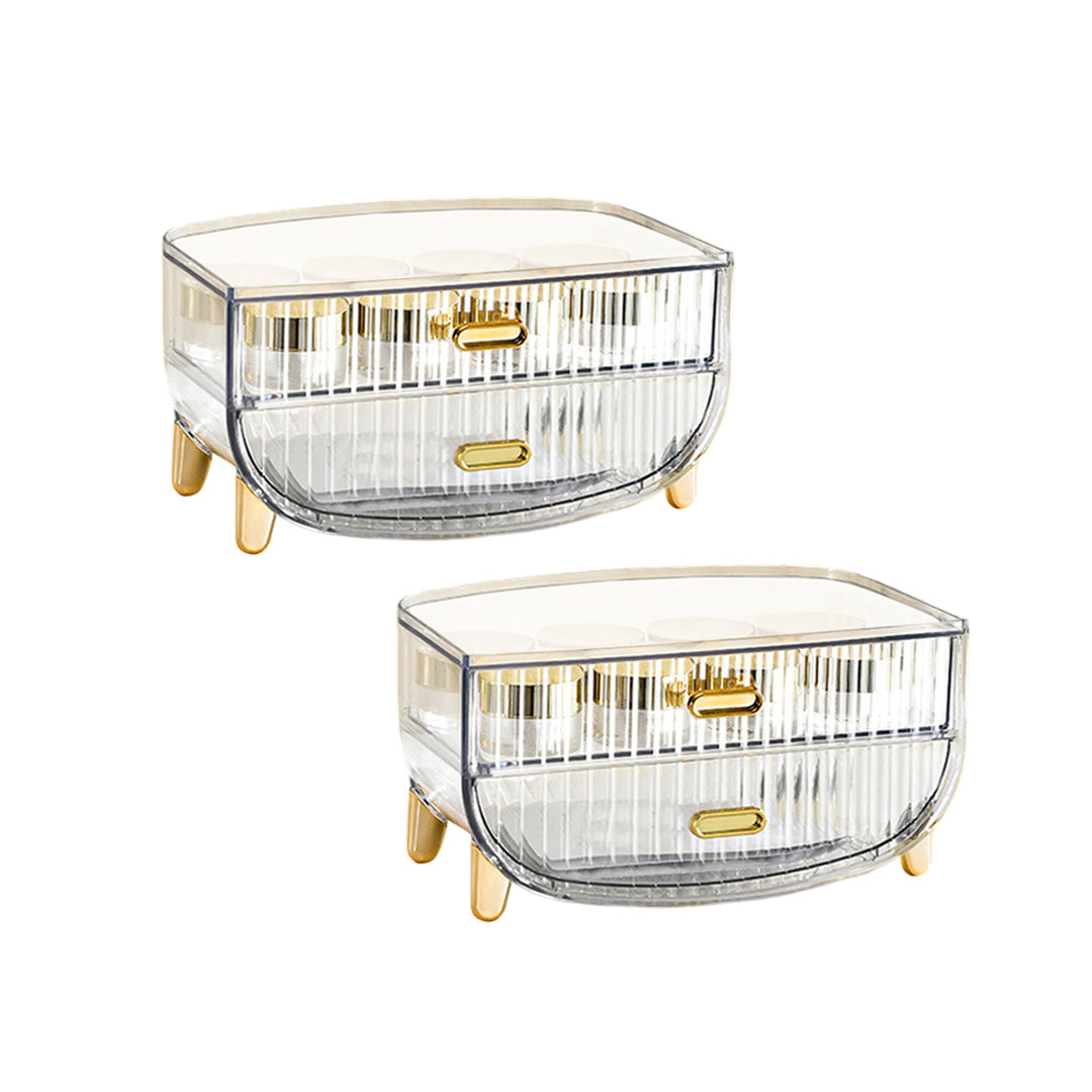 SOGA 2X 2 Tier Transparent Multifunctional Countertop Cosmetic Storage Makeup Skincare Holder Jewelry Cabinet Bathroom Desk Drawer Vanity Organiser - Cafe Supply