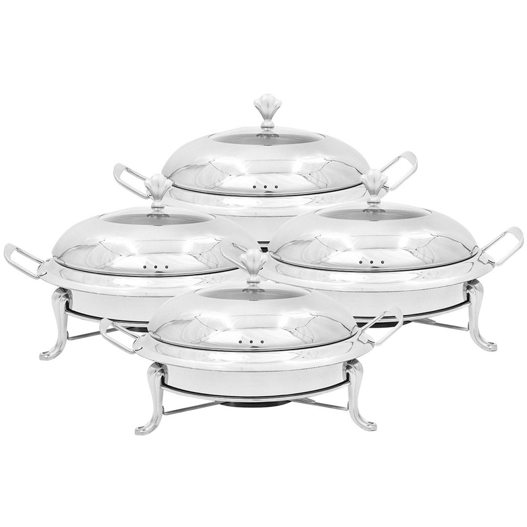 SOGA 4X Stainless Steel Round Buffet Chafing Dish Cater Food Warmer Chafer with Glass Top Lid - Cafe Supply