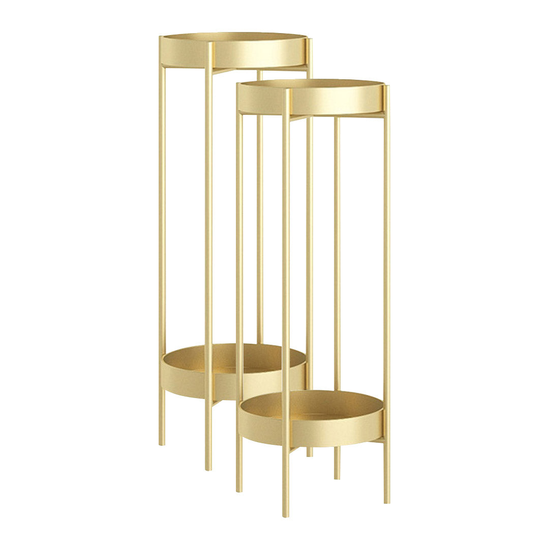 SOGA 2X 2 Layer 80cm Gold Metal Plant Stand Flower Pot Holder Corner Shelving Rack Indoor Display - Cafe Supply