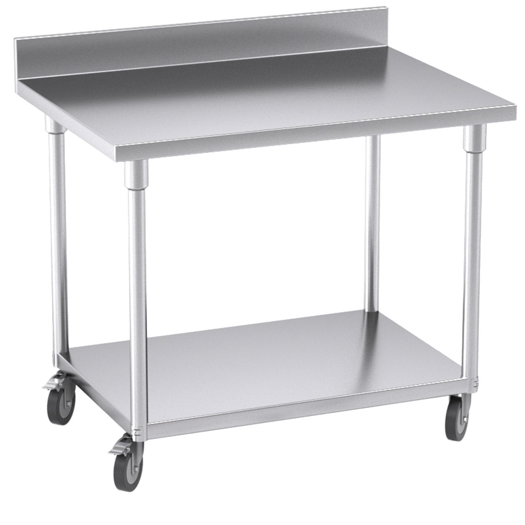 SOGA 100cm Commercial Catering Kitchen Stainless Steel Prep Work Bench Table with Backsplash and Caster Wheels - Cafe Supply