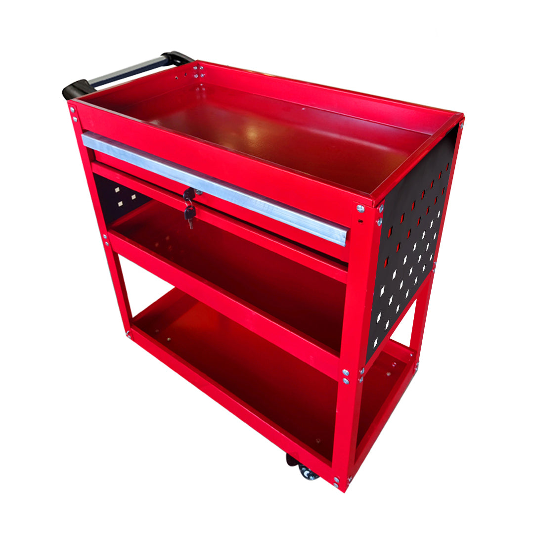 SOGA 3 Tier Tool Storage Cart Portable Service Utility Heavy Duty Mobile Trolley with Drawer and Hooks Red - Cafe Supply