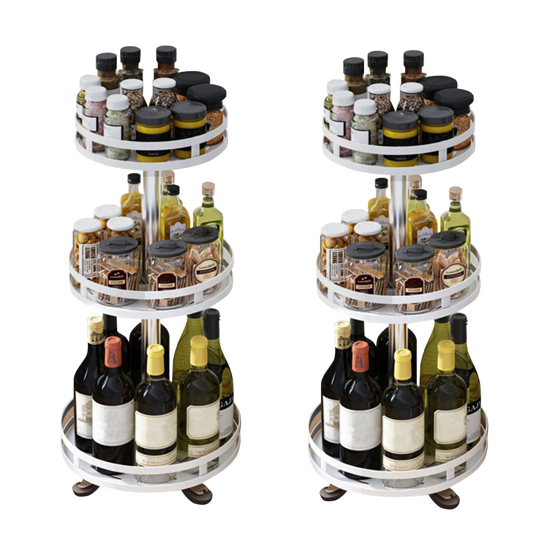 SOGA 2X 3 Tier Steel White Round Rotating Multi-Function Kitchen Portable Storage Spice Seasoning Kitchen Countertop Organiser Shelf - Cafe Supply