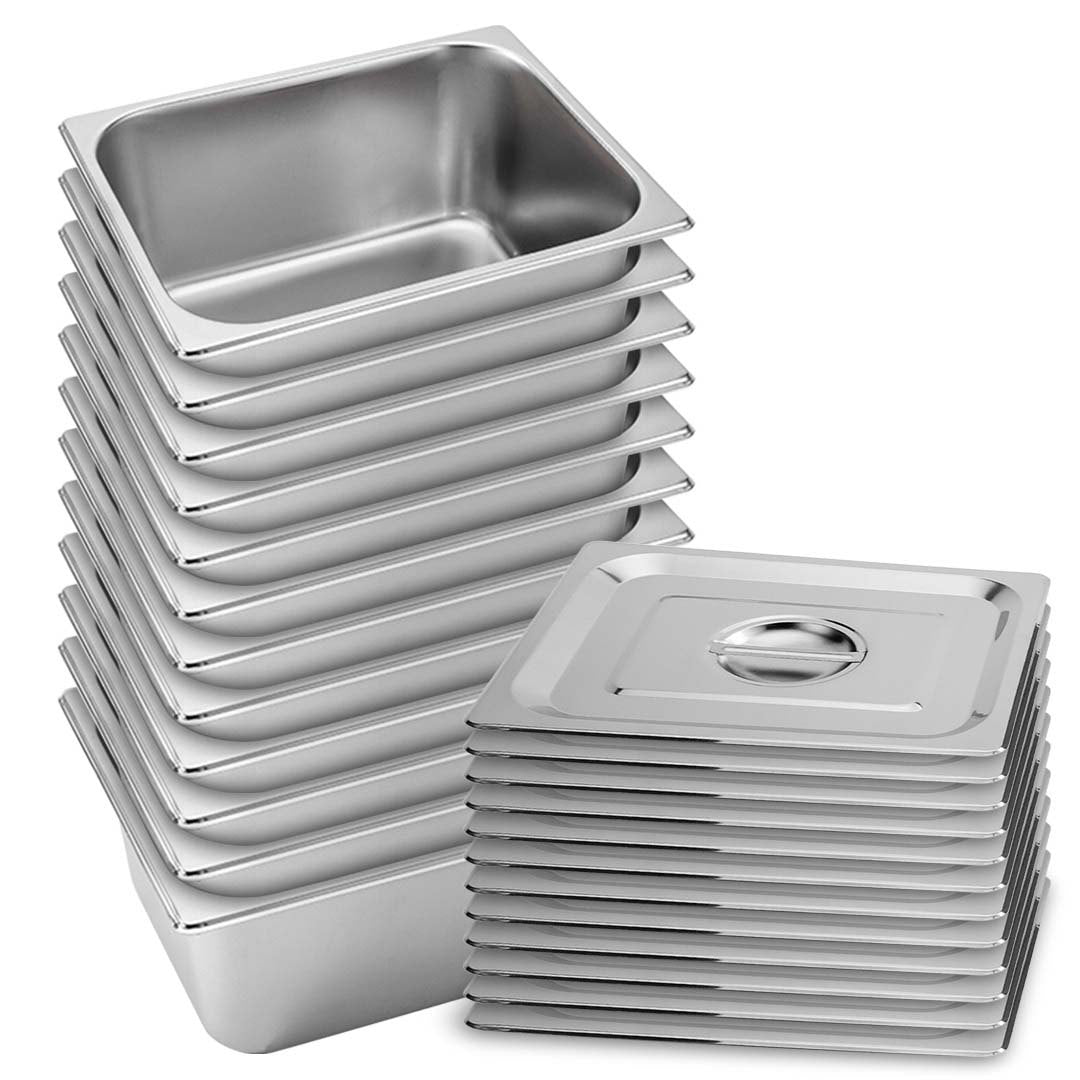 SOGA 12X Gastronorm GN Pan Full Size 1/2 GN Pan 15cm Deep Stainless Steel Tray With Lid - Cafe Supply