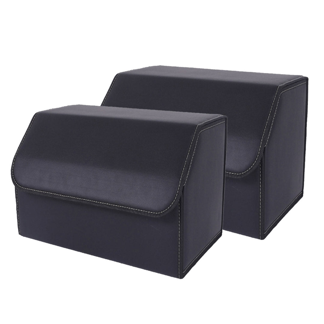 SOGA 2X Leather Car Boot Collapsible Foldable Trunk Cargo Organizer Portable Storage Box Black Medium - Cafe Supply
