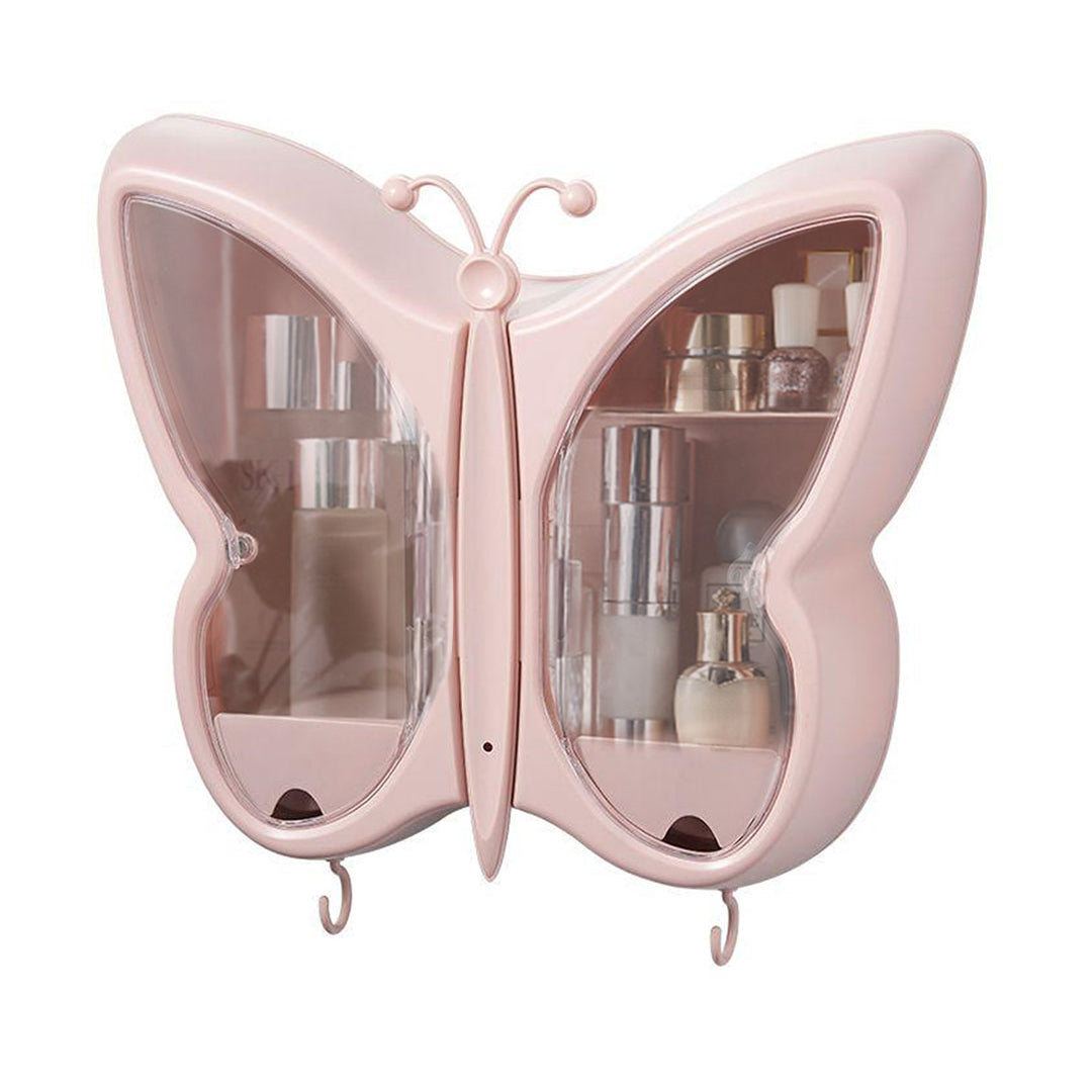 SOGA Pink Butterfly Shape Wall-Mounted Makeup Organiser Dustproof Waterproof Bathroom Storage Box Home Decor - Cafe Supply