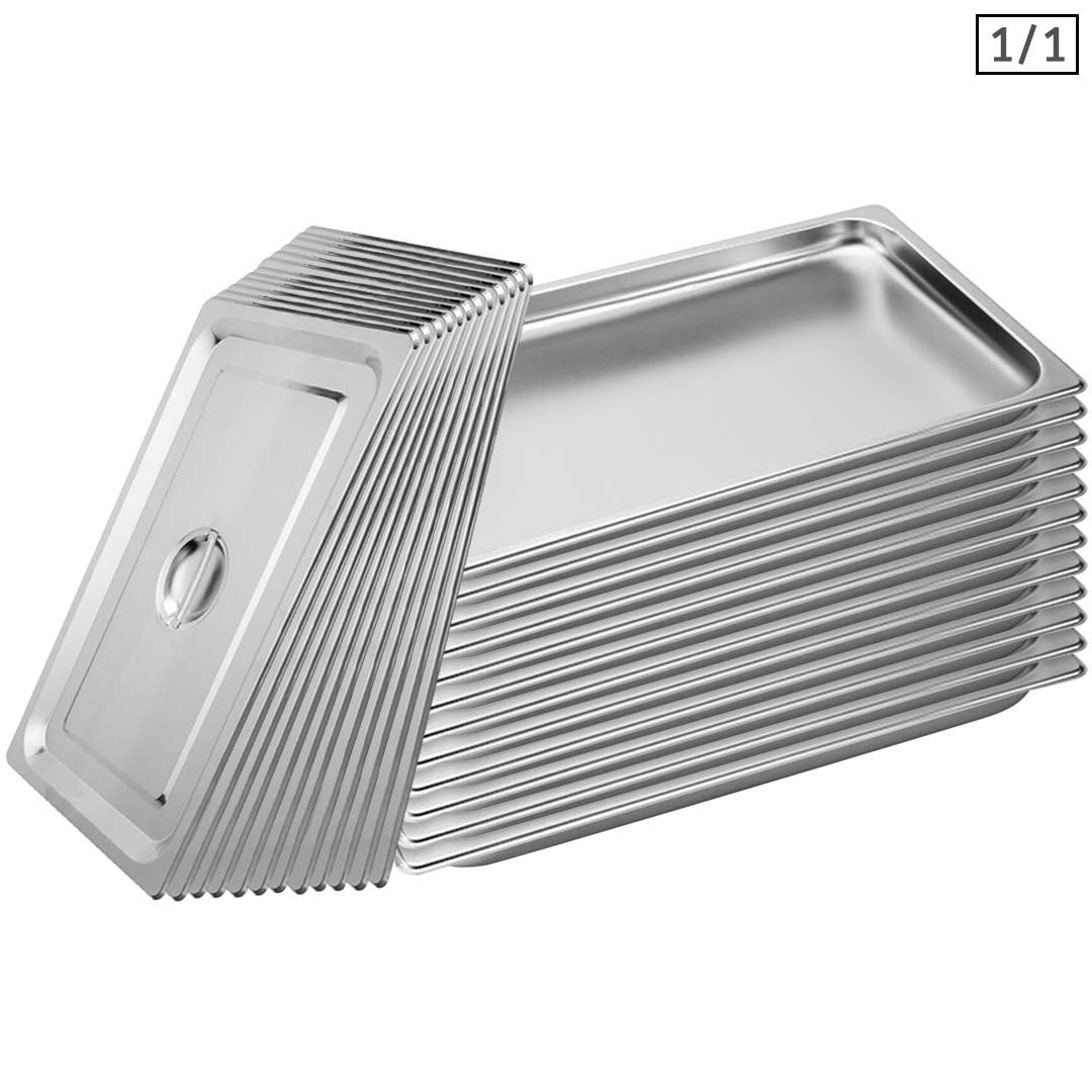 SOGA 12X Gastronorm GN Pan Full Size 1/1 GN Pan 2cm Deep Stainless Steel Tray With Lid - Cafe Supply