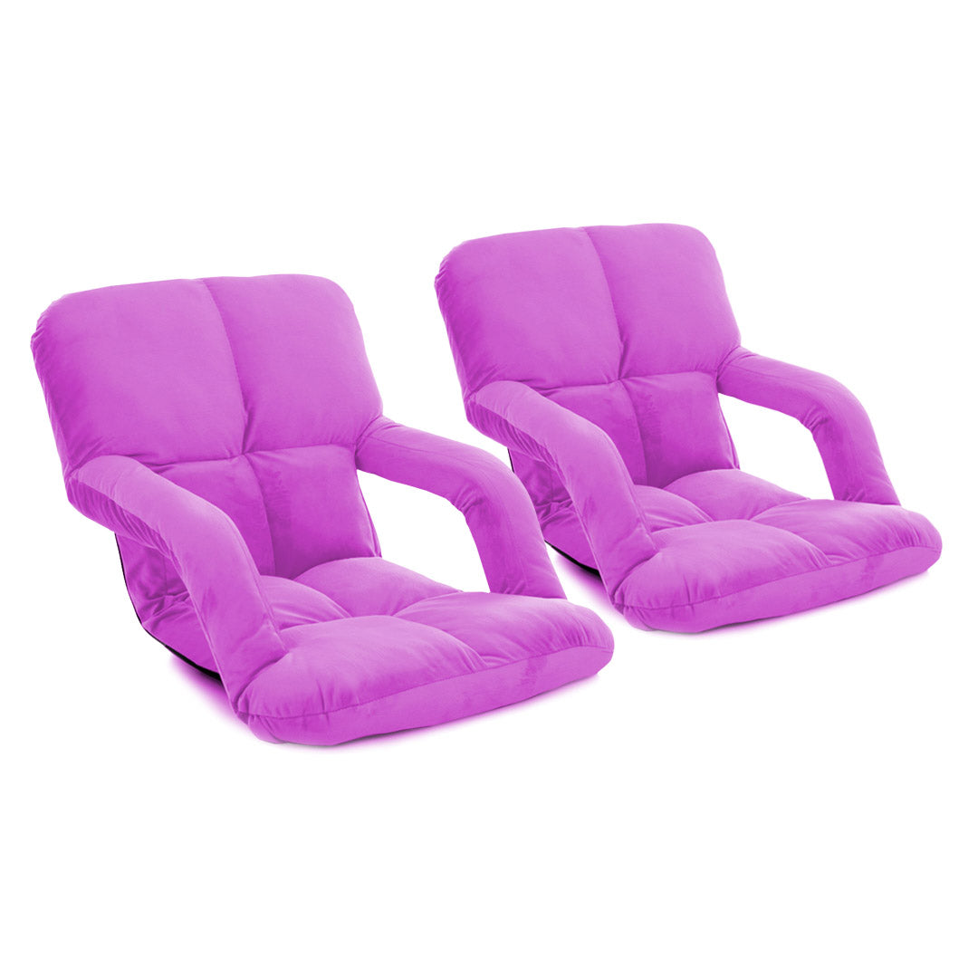 SOGA 2X Foldable Lounge Cushion Adjustable Floor Lazy Recliner Chair with Armrest Purple - Cafe Supply