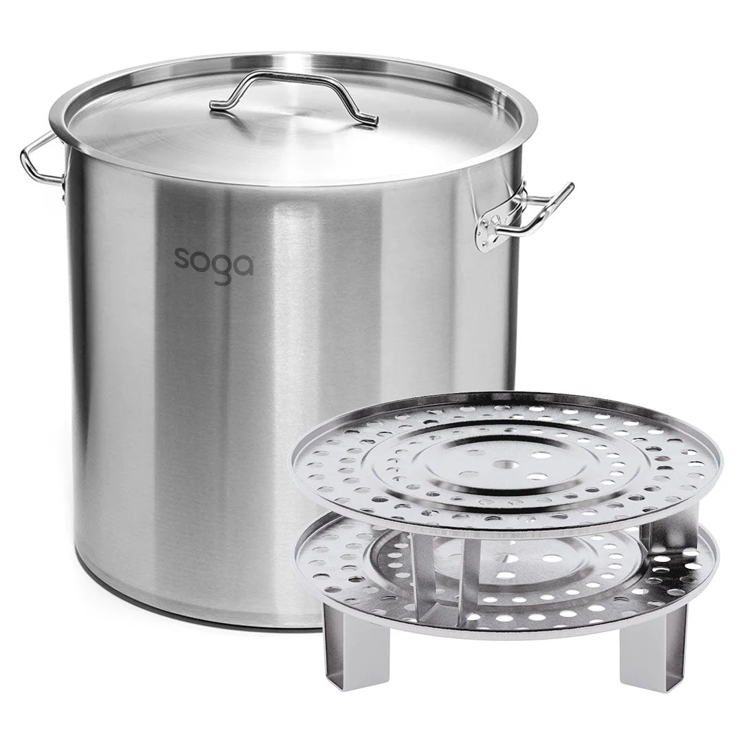 SOGA 21L Stainless Steel Stock Pot with Two Steamer Rack Insert Stockpot Tray - Cafe Supply