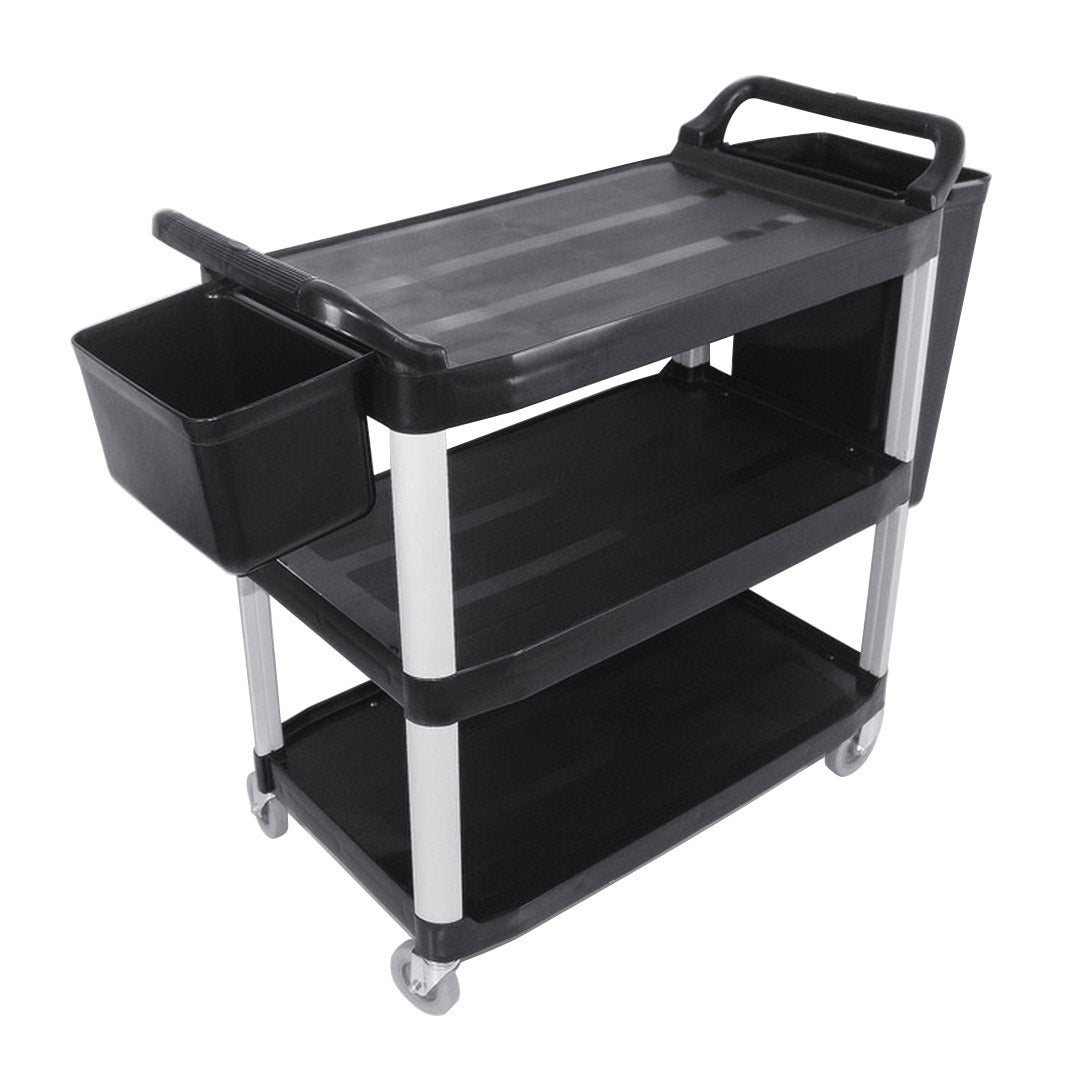 SOGA 3 Tier Food Trolley Food Waste Cart With Two Bins Storage Kitchen Black Large - Cafe Supply