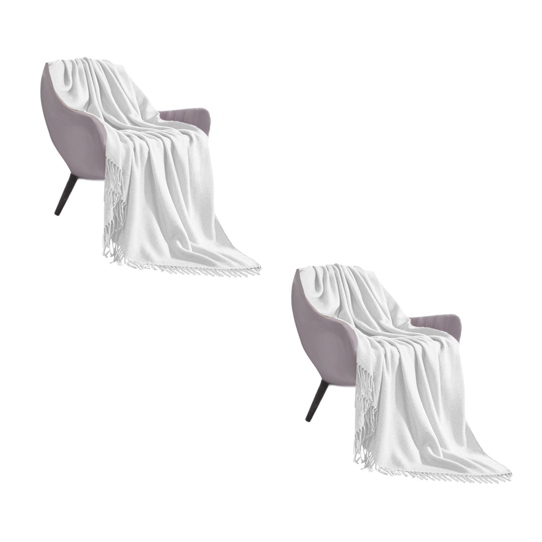 SOGA 2X White Acrylic Knitted Throw Blanket Solid Fringed Warm Cozy Woven Cover Couch Bed Sofa Home Decor - Cafe Supply