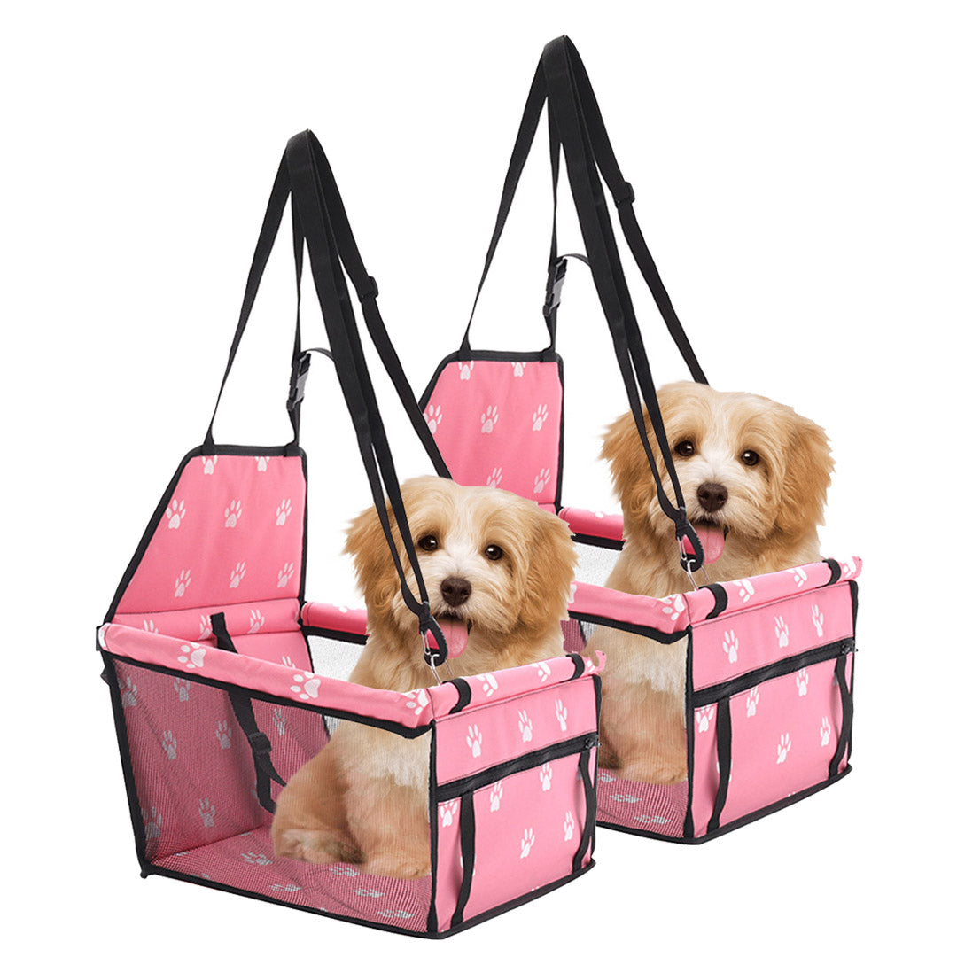 SOGA 2X Waterproof Pet Booster Car Seat Breathable Mesh Safety Travel Portable Dog Carrier Bag Pink - Cafe Supply