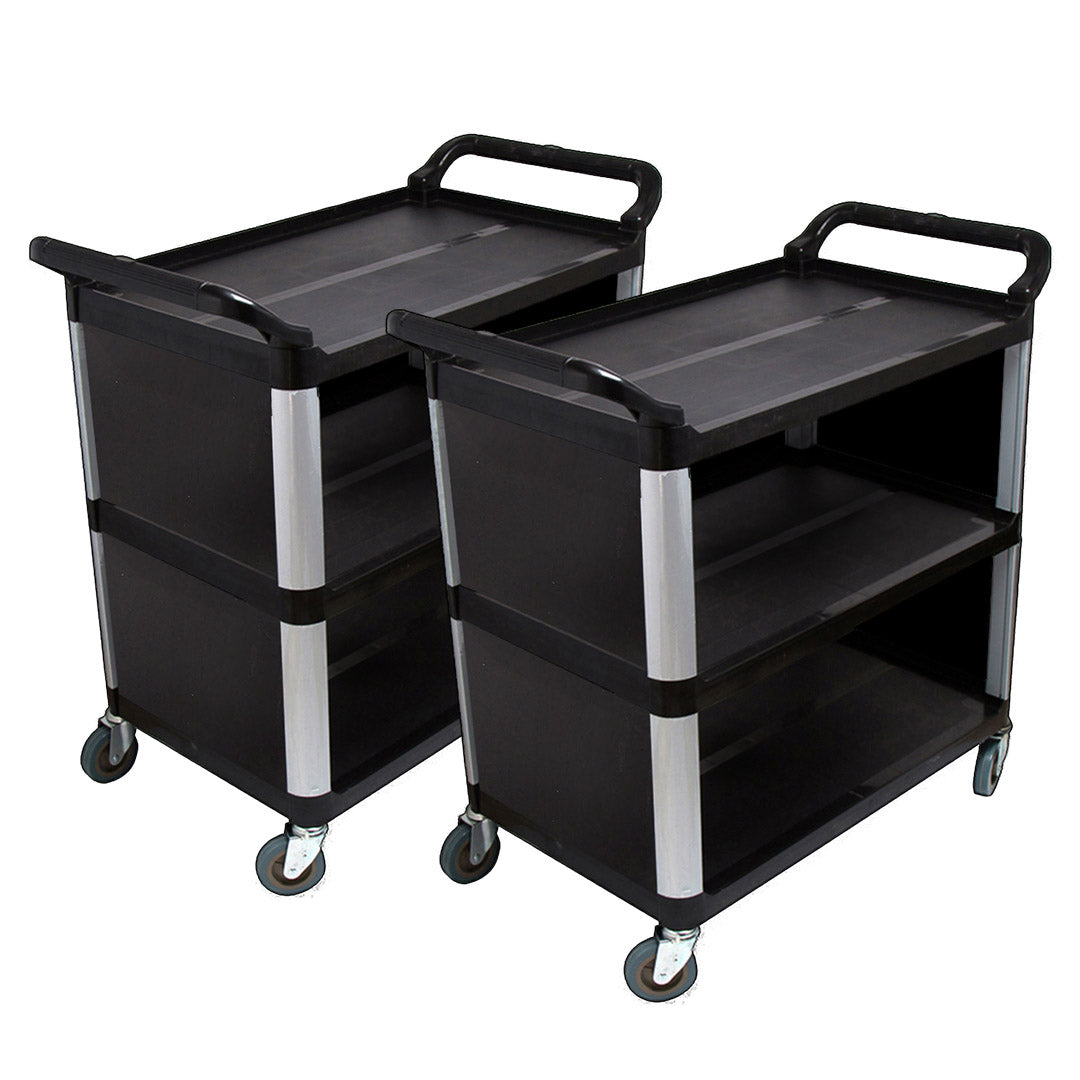 SOGA 2X 3 Tier Covered Food Trolley Food Waste Cart Storage Mechanic Kitchen Black - Cafe Supply
