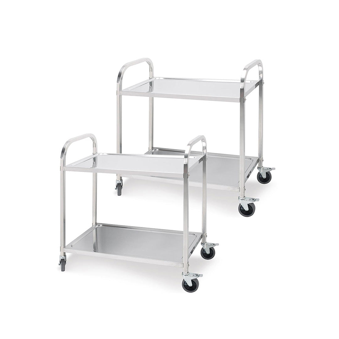 SOGA 2X 2 Tier 95x50x95cm Stainless Steel Kitchen Dining Food Cart Trolley Utility Large - Cafe Supply