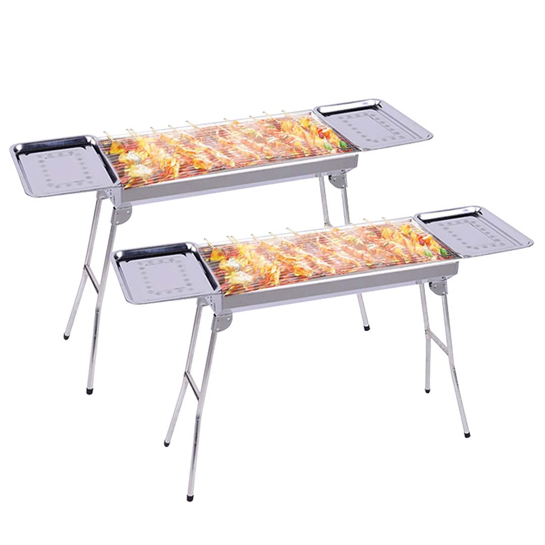 SOGA 2X Skewers Grill with Side Tray Portable Stainless Steel Charcoal BBQ Outdoor 6-8 Persons - Cafe Supply