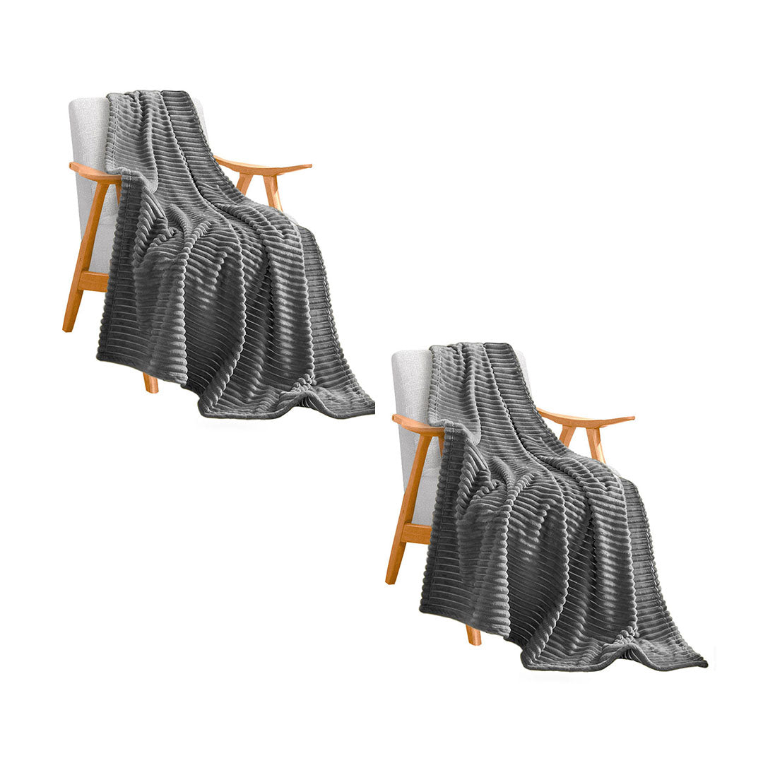 SOGA 2X GreyThrow Blanket Warm Cozy Striped Pattern Thin Flannel Coverlet Fleece Bed Sofa Comforter - Cafe Supply