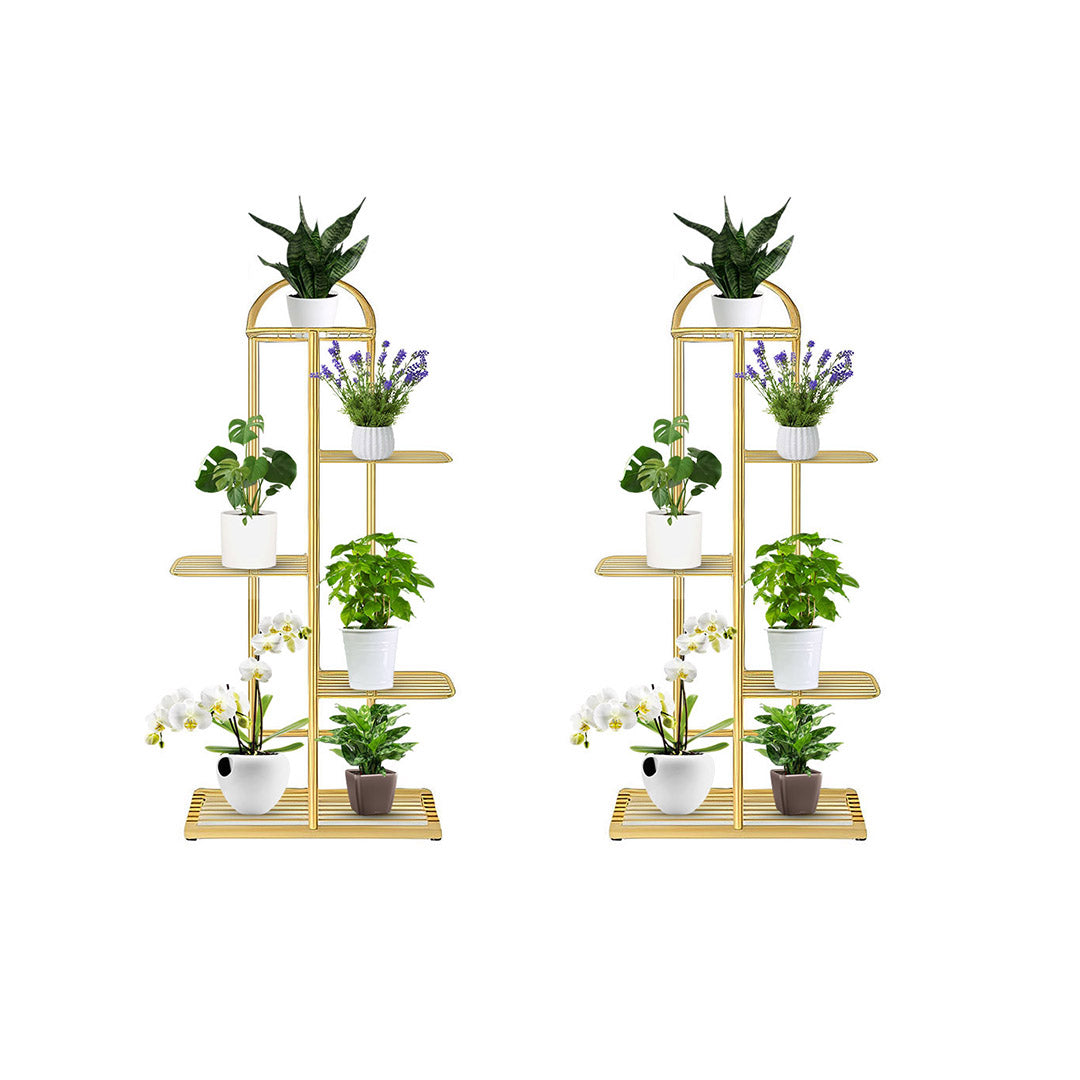 SOGA 2X 5 Tier 6 Pots Gold Metal Plant Stand Flowerpot Display Shelf Rack Indoor Home Office Decor - Cafe Supply