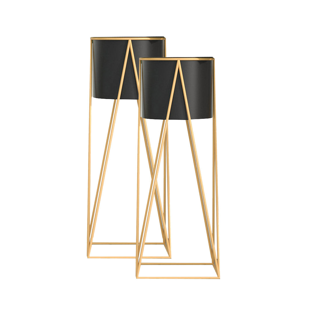 SOGA 2X 70cm Gold Metal Plant Stand with Black Flower Pot Holder Corner Shelving Rack Indoor Display - Cafe Supply