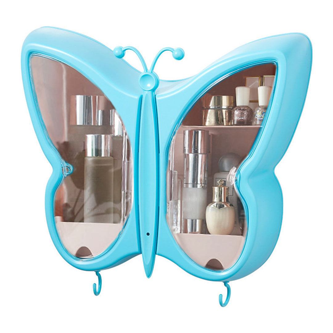 SOGA Blue Butterfly Shape Wall-Mounted Makeup Organiser Dustproof Waterproof Bathroom Storage Box Home Decor - Cafe Supply