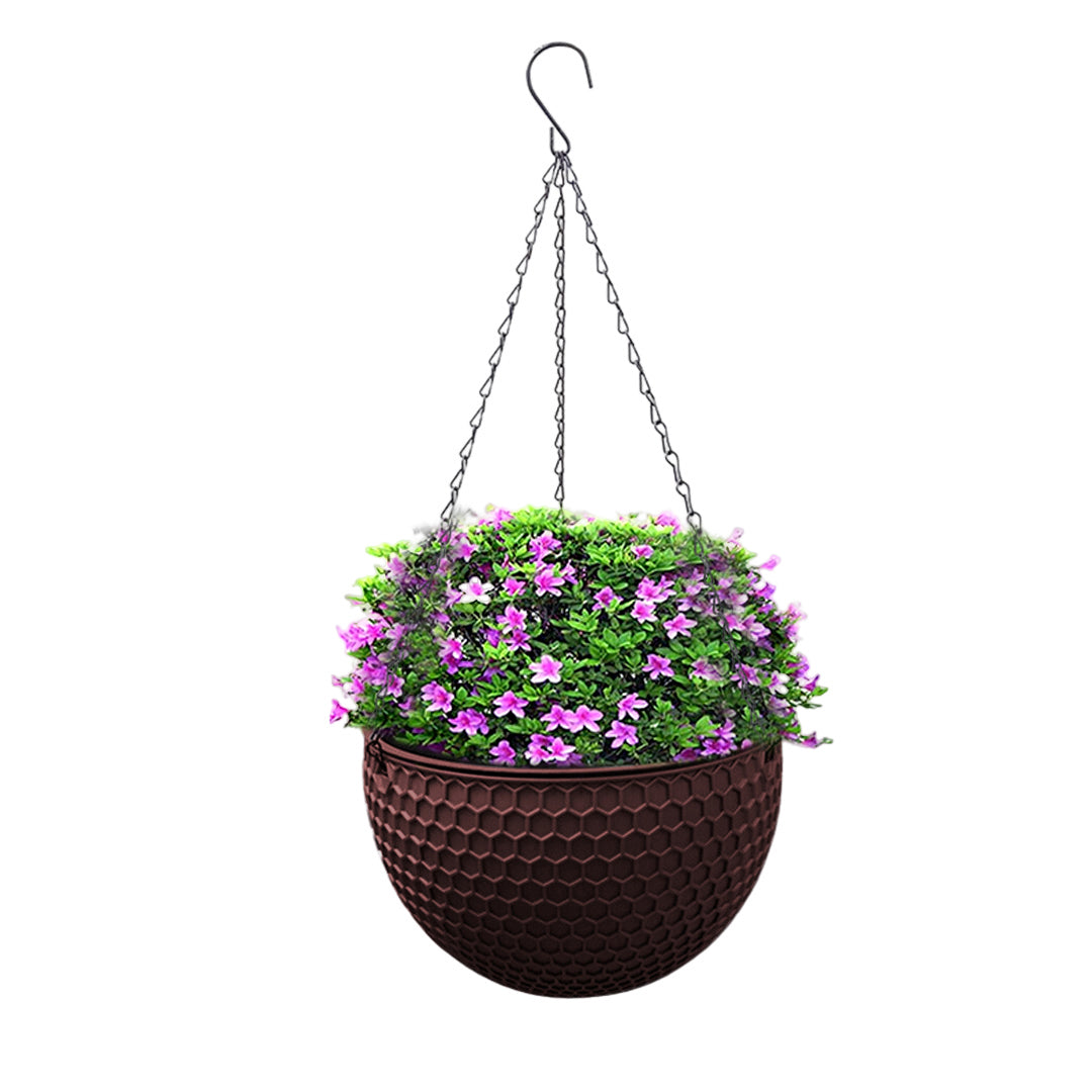 SOGA Coffee Medium Hanging Resin Flower Pot Self Watering Basket Planter Outdoor Garden Decor - Cafe Supply