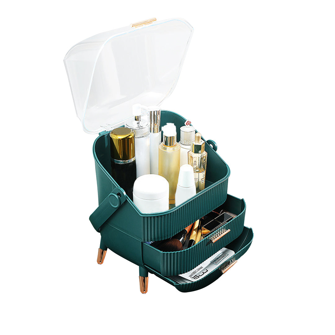 SOGA 29cm Green Countertop Makeup Cosmetic Storage Organiser Skincare Holder Jewelry Storage Box with Handle - Cafe Supply