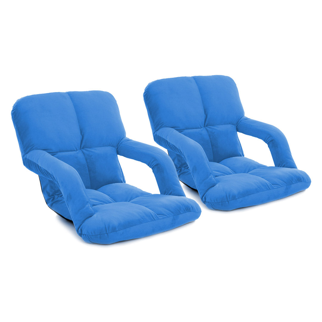 SOGA 2X Foldable Lounge Cushion Adjustable Floor Lazy Recliner Chair with Armrest Blue - Cafe Supply