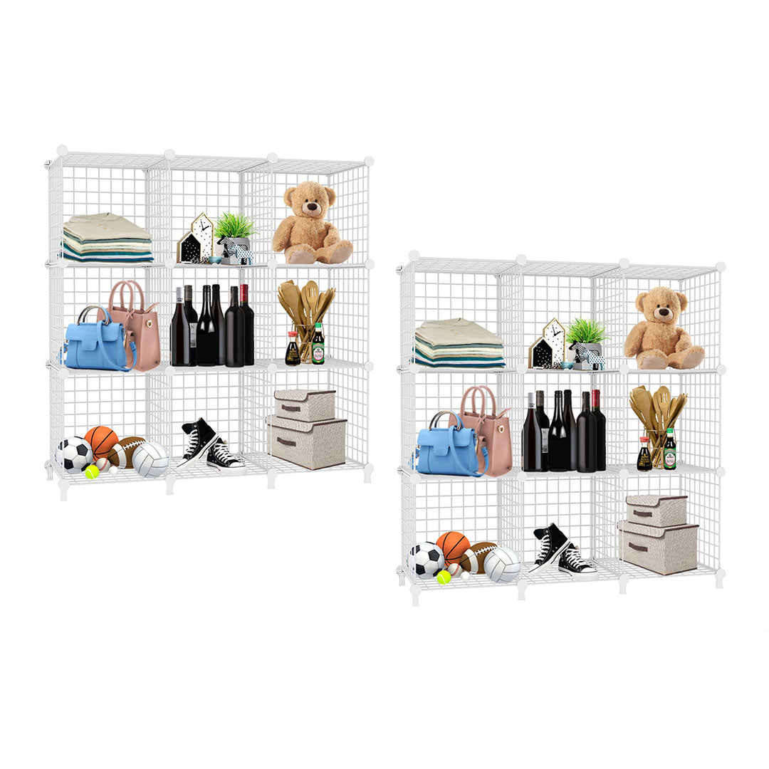 SOGA 2X White Portable 9-Cube 3 Column Storage Organiser Foldable DIY Modular Grid Space Saving Shelf - Cafe Supply
