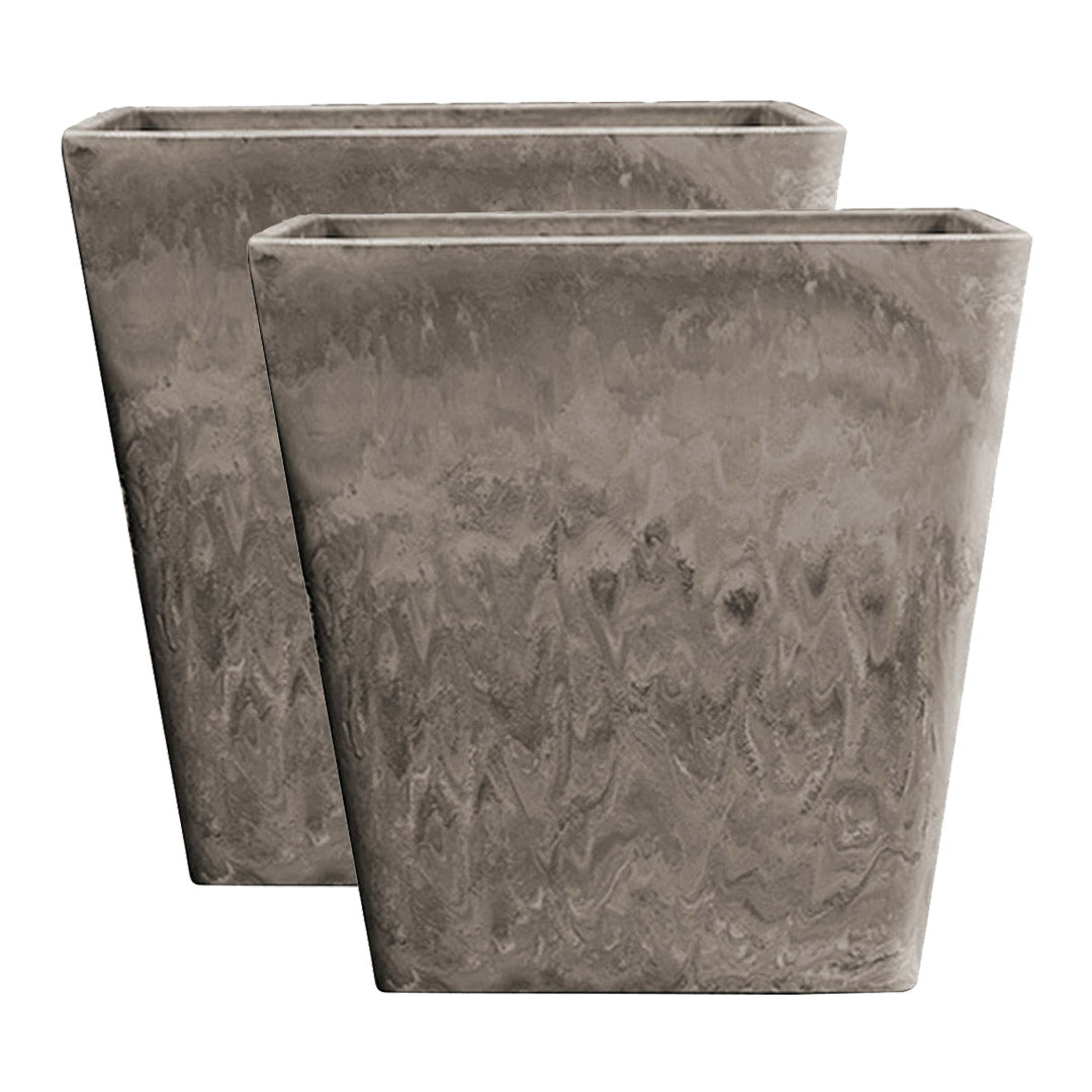 SOGA 2X 27cm Sand Grey Square Resin Plant Flower Pot in Cement Pattern Planter Cachepot for Indoor Home Office - Cafe Supply