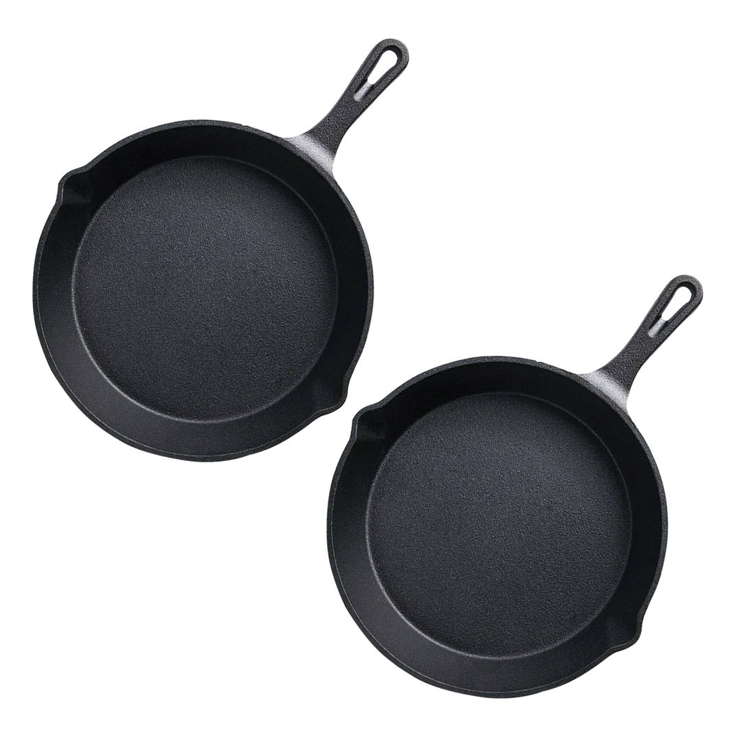 SOGA 2X 26cm Round Cast Iron Frying Pan Skillet Steak Sizzle Platter with Handle - Cafe Supply