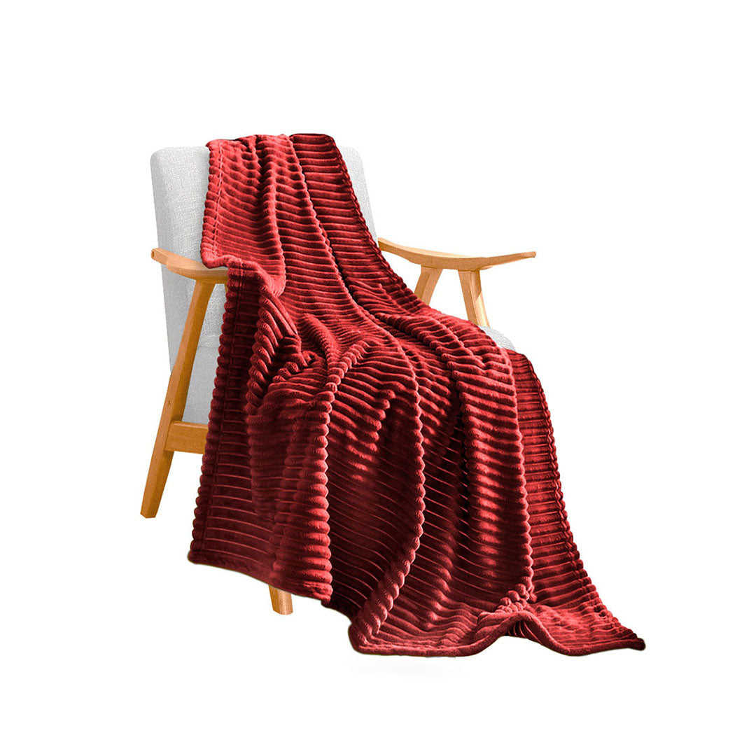 SOGA Burgundy Throw Blanket Warm Cozy Striped Pattern Thin Flannel Coverlet Fleece Bed Sofa Comforter - Cafe Supply
