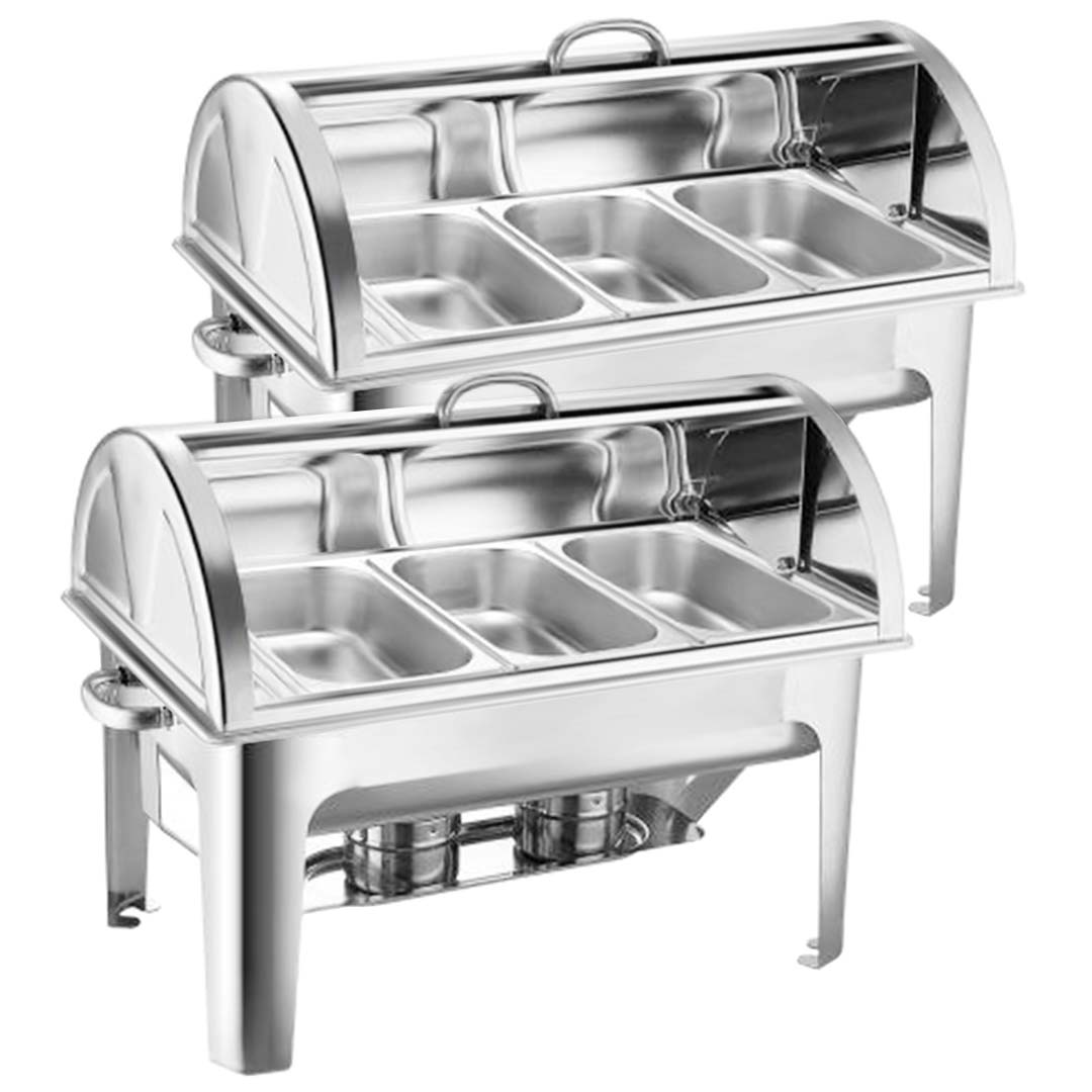 SOGA 2X 3L Triple Tray Stainless Steel Roll Top Chafing Dish Food Warmer - Cafe Supply