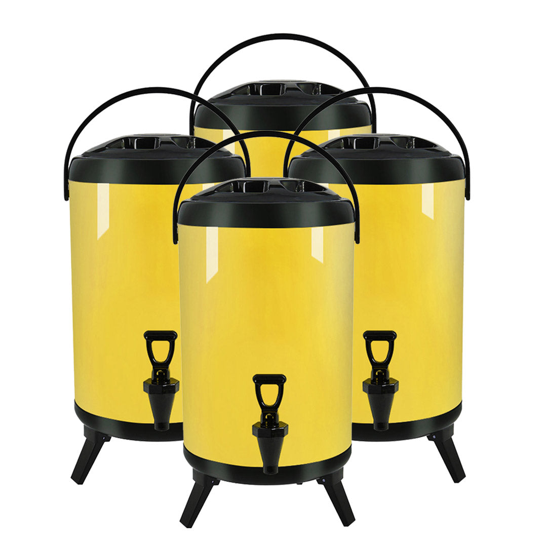 SOGA 4X 8L Stainless Steel Insulated Milk Tea Barrel Hot and Cold Beverage Dispenser Container with Faucet Yellow - Cafe Supply