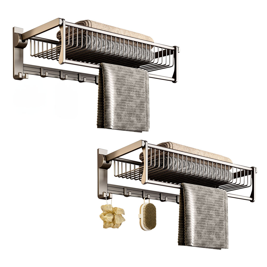 SOGA 2X 61cm Gray Wall-Mounted Double Pole Towel Holder Bathroom Organiser Rail Hanger with Hooks - Cafe Supply