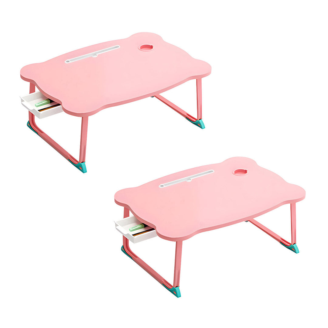 SOGA 2X Pink Portable Bed Table Adjustable Folding Mini Desk With Mini Drawer and Cup-Holder Home Decor - Cafe Supply