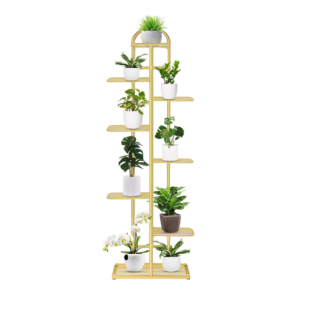 SOGA 8 Tier 9 Pots Gold Metal Plant Stand Flowerpot Display Shelf Rack Indoor Home Office Decor - Cafe Supply