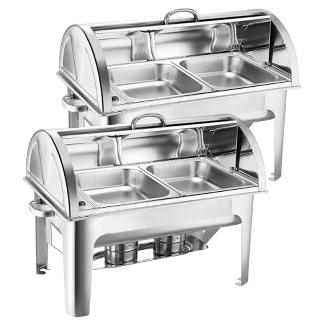 SOGA 2X 4.5L Dual Tray Stainless Steel Roll Top Chafing Dish Food Warmer - Cafe Supply