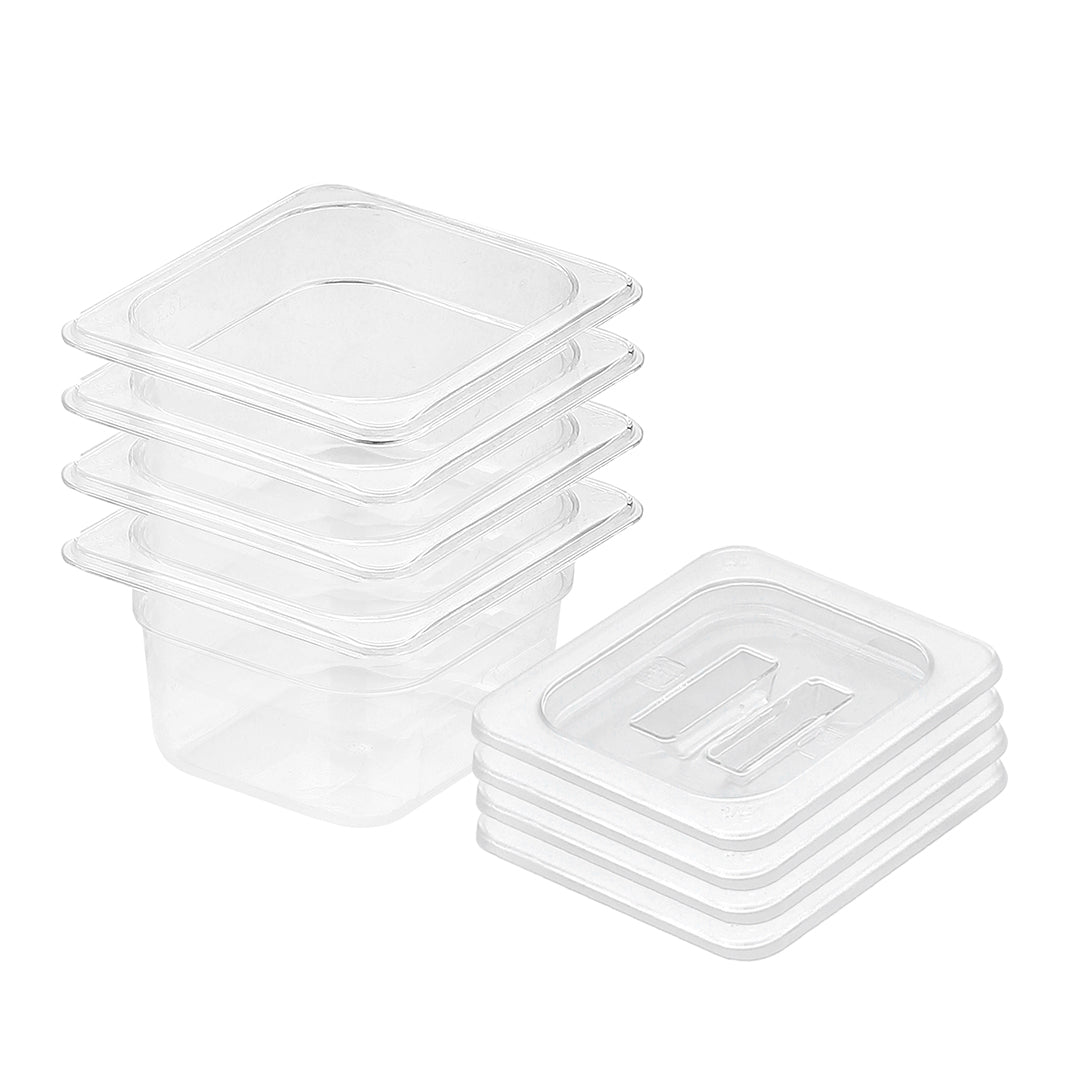 SOGA 100mm Clear Gastronorm GN Pan 1/6 Food Tray Storage Bundle of 4 with Lid - Cafe Supply