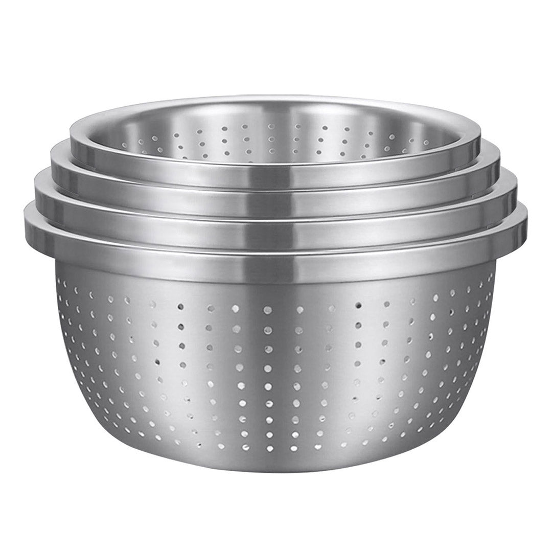 SOGA Stainless Steel Nesting Basin Colander Perforated Kitchen Sink Washing Bowl Metal Basket Strainer Set of 4 - Cafe Supply