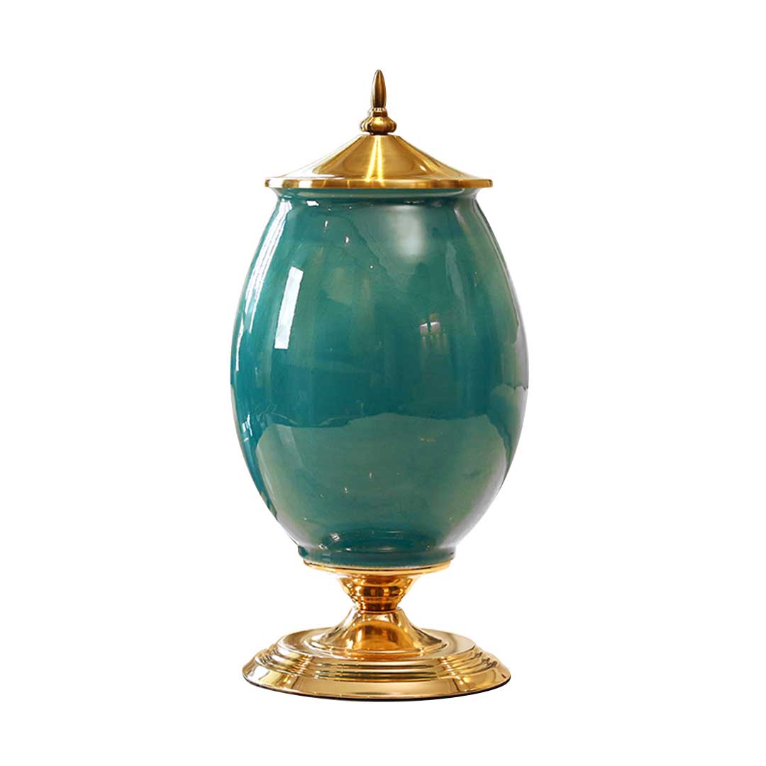 SOGA 40.5cm Ceramic Oval Flower Vase with Gold Metal Base Green - Cafe Supply