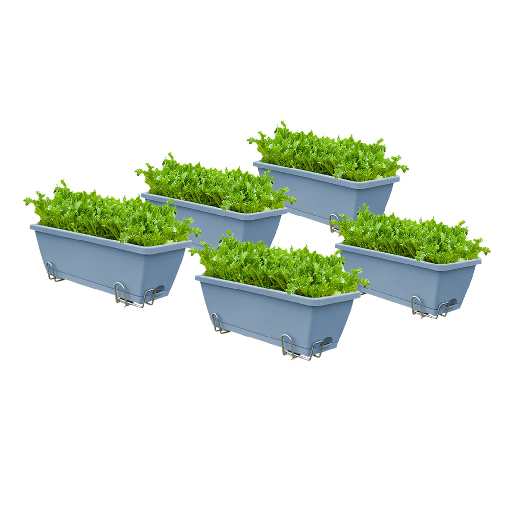 SOGA 49.5cm Blue Rectangular Planter Vegetable Herb Flower Outdoor Plastic Box with Holder Balcony Garden Decor Set of 5 - Cafe Supply