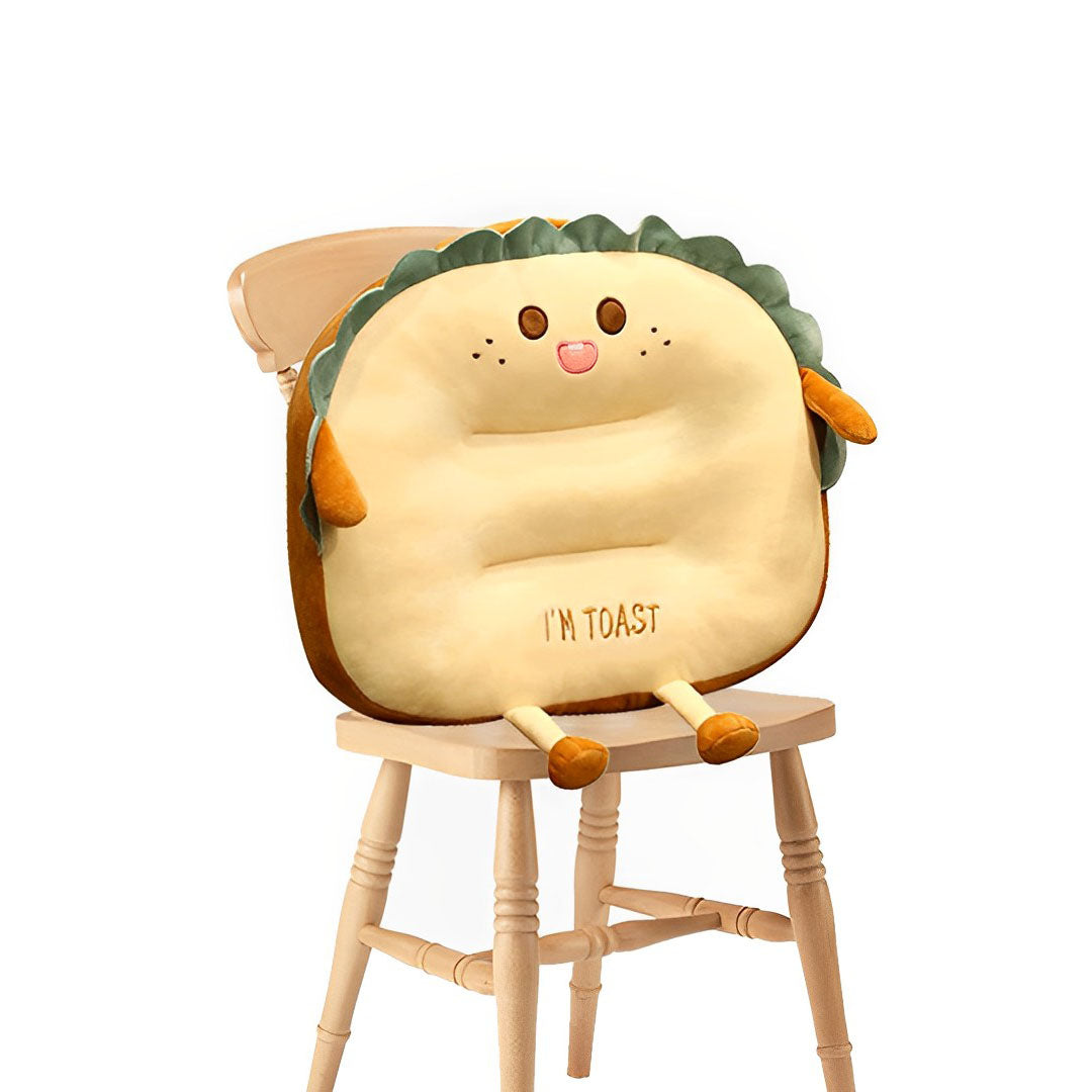 SOGA Cute Face Toast Bread Cushion Stuffed Car Seat Plush Cartoon Back Support Pillow Home Decor - Cafe Supply