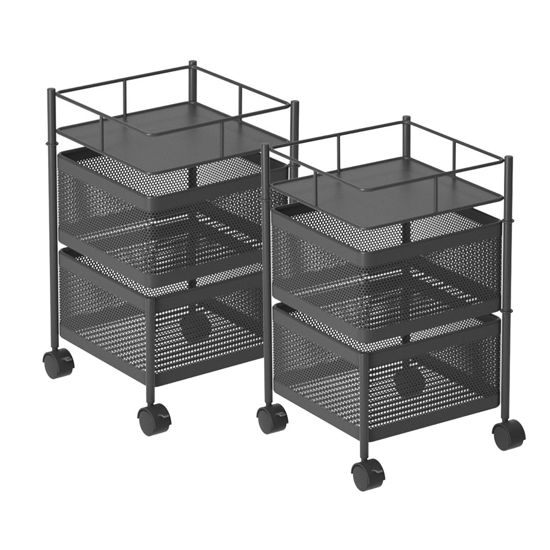 SOGA 2X 2 Tier Steel Square Rotating Kitchen Cart Multi-Functional Shelves Portable Storage Organizer with Wheels - Cafe Supply