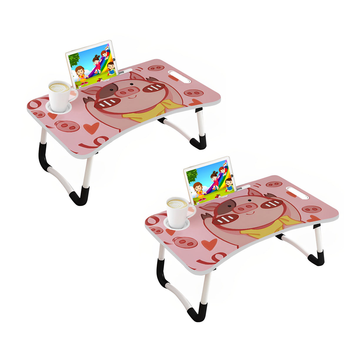 SOGA 2X Cute Pig Design Portable Bed Table Adjustable Foldable Bed Sofa Study Table Laptop Mini Desk with Drawer and Cup Slot Home Decor - Cafe Supply
